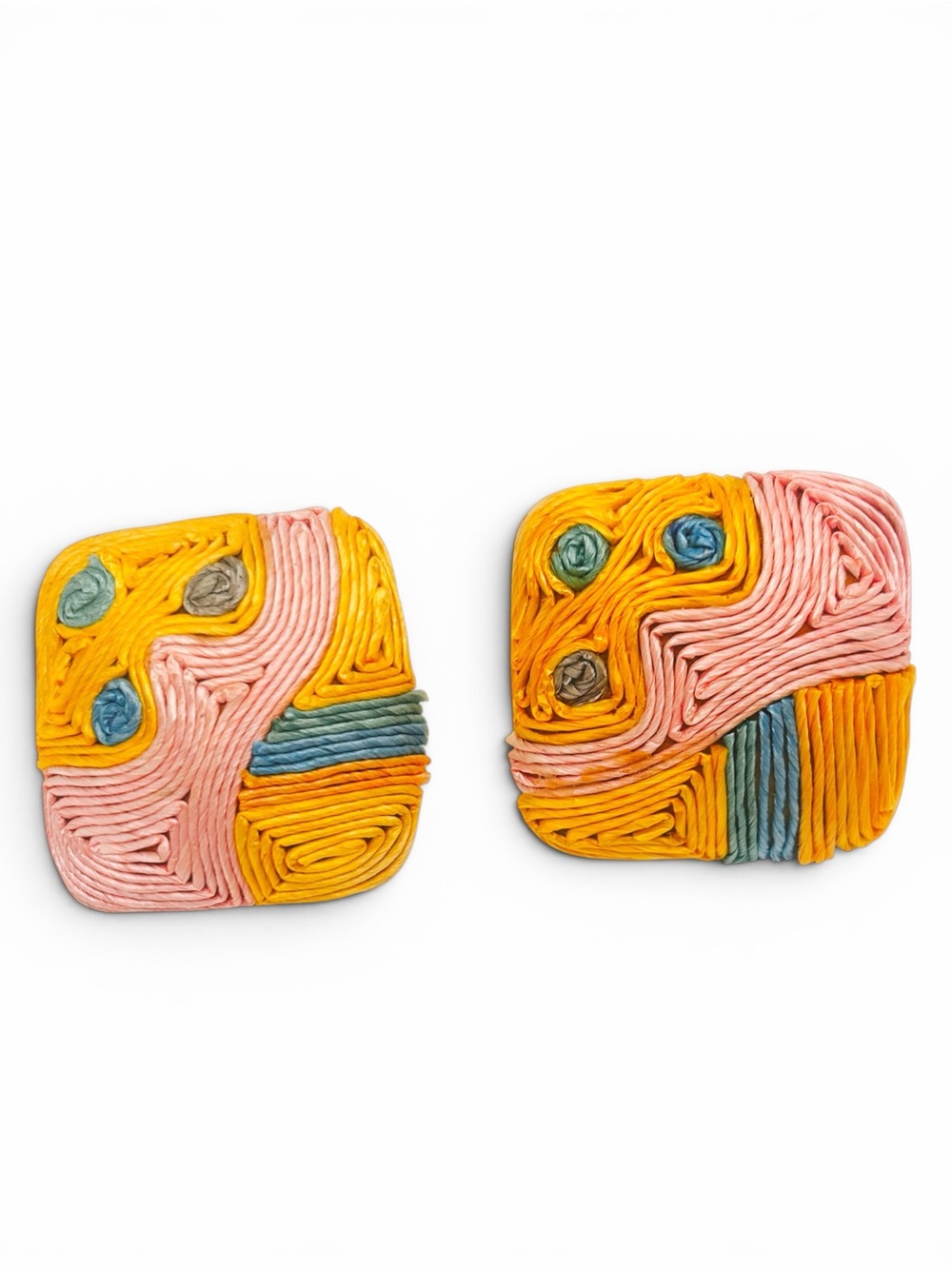 Vintage 80s Handcrafted Multicolor Large Abstract GeometricStatement Earrings